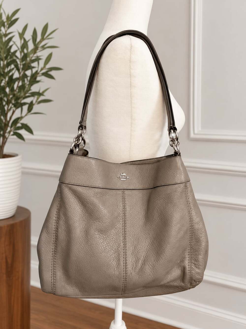 Coach Lexy Shoulder Bag Grey Pebble Leather